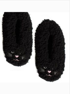 Fairweather Black Cat Plush Slippers NEW Sz. S/M